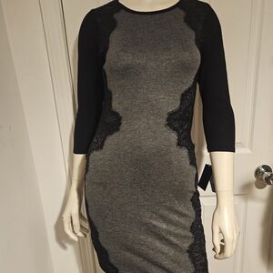 A. Byer Charcoal and Black 3/4 Sleeve Dress
